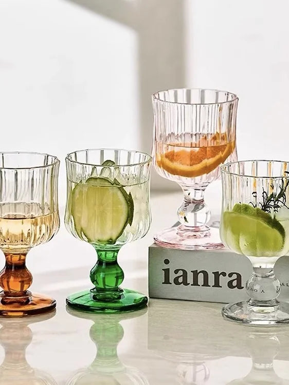 Callure High Footed Glass Cup Vintage Nordic Style Wine Glasses Champagne Juice Glasses Handmade Cocktail Cups for Dining