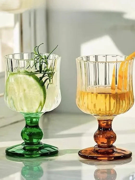 Callure High Footed Glass Cup Vintage Nordic Style Wine Glasses Champagne Juice Glasses Handmade Cocktail Cups for Dining