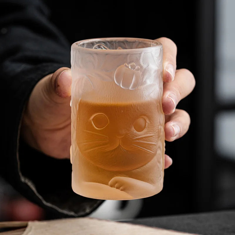 Cat Persimmon Glass Household Glass Tea Cup Juice Milk Cup Creative and Cute Drinking Cup